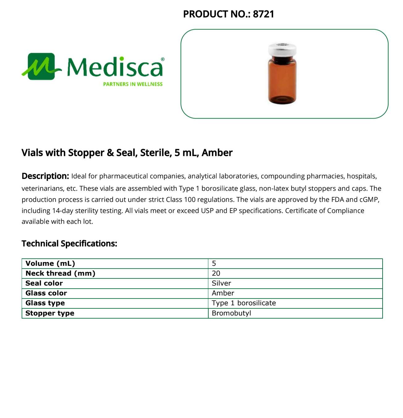 Vials with Stopper & Seal, Sterile 5ml