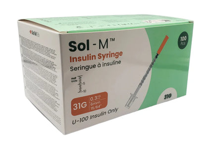 0.3ml Insulin Syringe with Needle 31G x 6mm (100 pack) - Free Shipping!