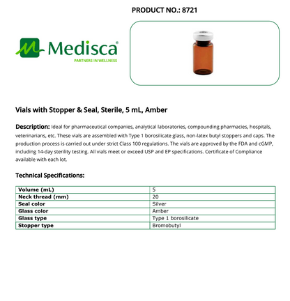 Vials with Stopper & Seal, Sterile 5ml